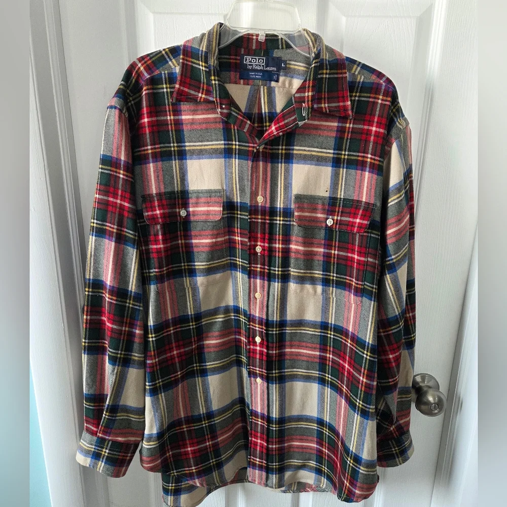 Polo Ralph Lauren Y2K Plaid Flannel Wool Shirt Hole Gorpcore